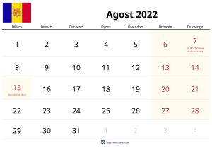 Calendari Agost 2022