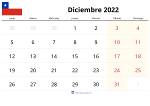 Calendario Diciembre 2022