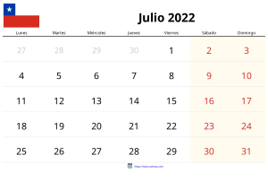 Calendario Julio 2022