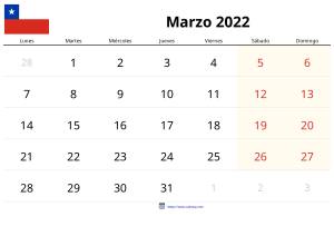 Calendário de Março de 2022 