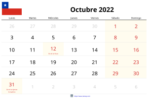 Calendrier Octobre 2022