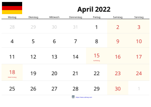 Calendrier Avril 2022