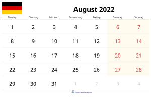 Calendrier Août 2022