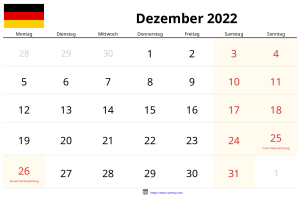 Calendrier Décembre 2022