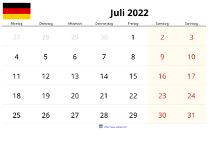 Calendrier Juillet 2022