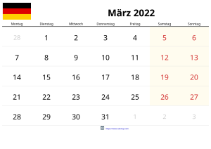 Calendrier Mars 2022