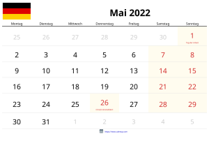 Calendrier Mai 2022