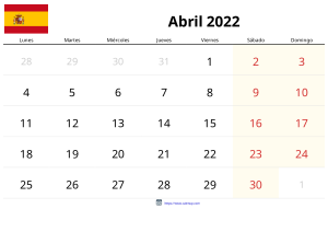 अप्रैल 2022 कैलेंडर