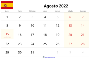 अगस्त 2022 कैलेंडर