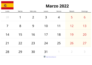 मार्च 2022 कैलेंडर