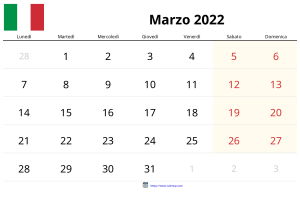 לוח שנה מרץ 2022