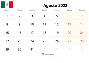 अगस्त 2022 कैलेंडर