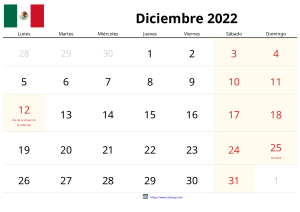 Calendario Diciembre 2022