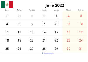 Calendario Julio 2022