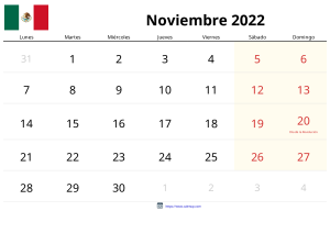 Calendario Noviembre 2022