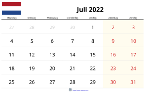 Calendario Julio 2022
