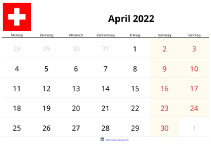 Calendario Abril 2022