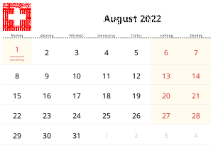 Calendario Agosto 2022