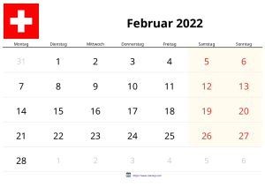 Calendario Febrero 2022