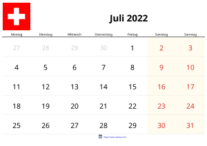 Calendario Julio 2022