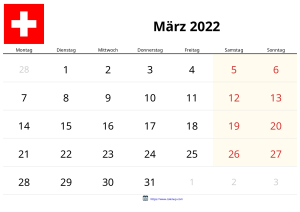 Calendario Marzo 2022