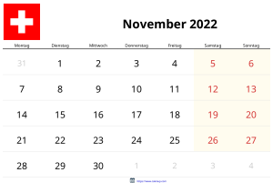 Calendario Noviembre 2022