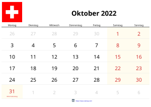 Calendario Octubre 2022