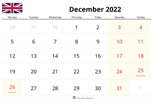 Calendario Diciembre 2022