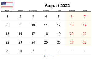 Calendrier Août 2022