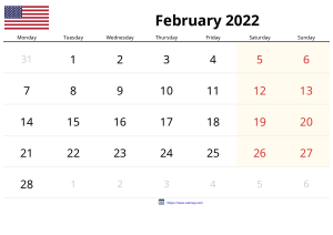 Calendrier Février 2022