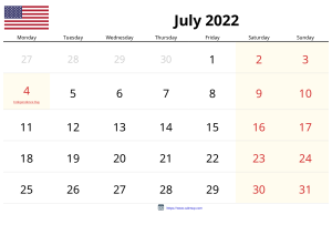 Calendrier Juillet 2022