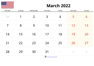 Calendrier Mars 2022