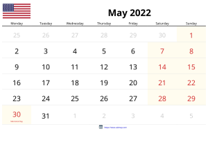 Calendrier Mai 2022