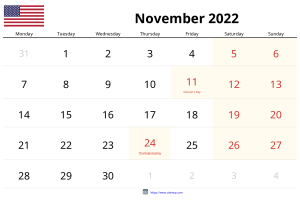 Calendrier Novembre 2022