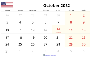 Calendrier Octobre 2022