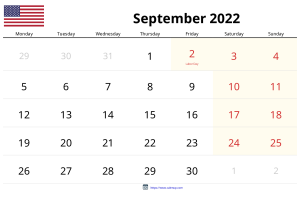 Calendrier Septembre 2022