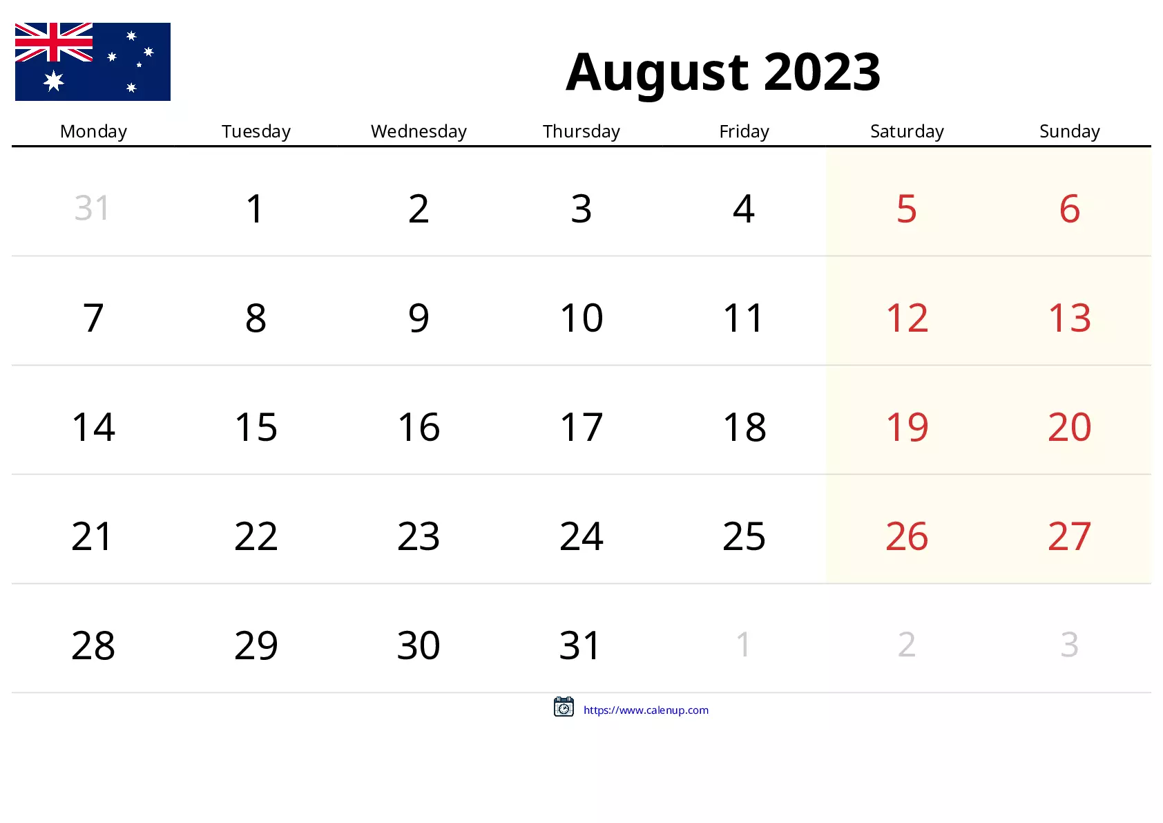 August 2023 Calendar (Australia): Holidays and Events of the Month