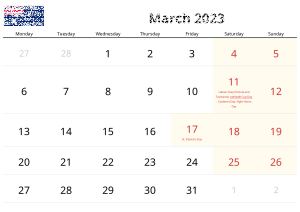 לוח שנה מרץ 2023