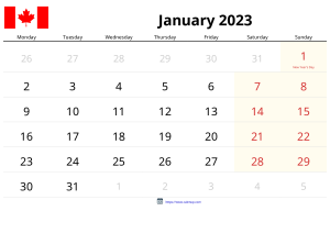 January 2023 Calendar