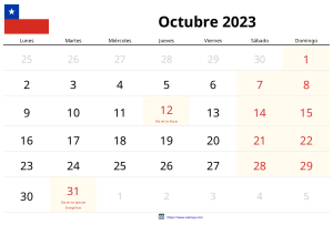 Calendrier Octobre 2023