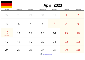 Calendrier Avril 2023