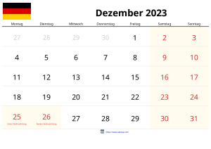 Calendrier Décembre 2023