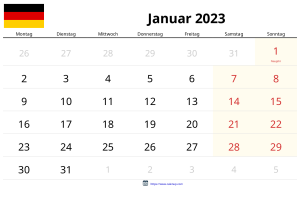 Calendrier Janvier 2023