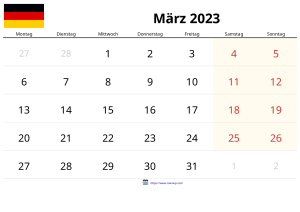 Calendrier Mars 2023