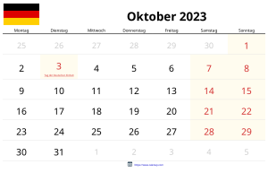 Calendrier Octobre 2023