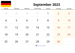 Calendrier Septembre 2023