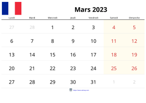 Mars 2023 Kalender