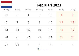 Calendario Febrero 2023