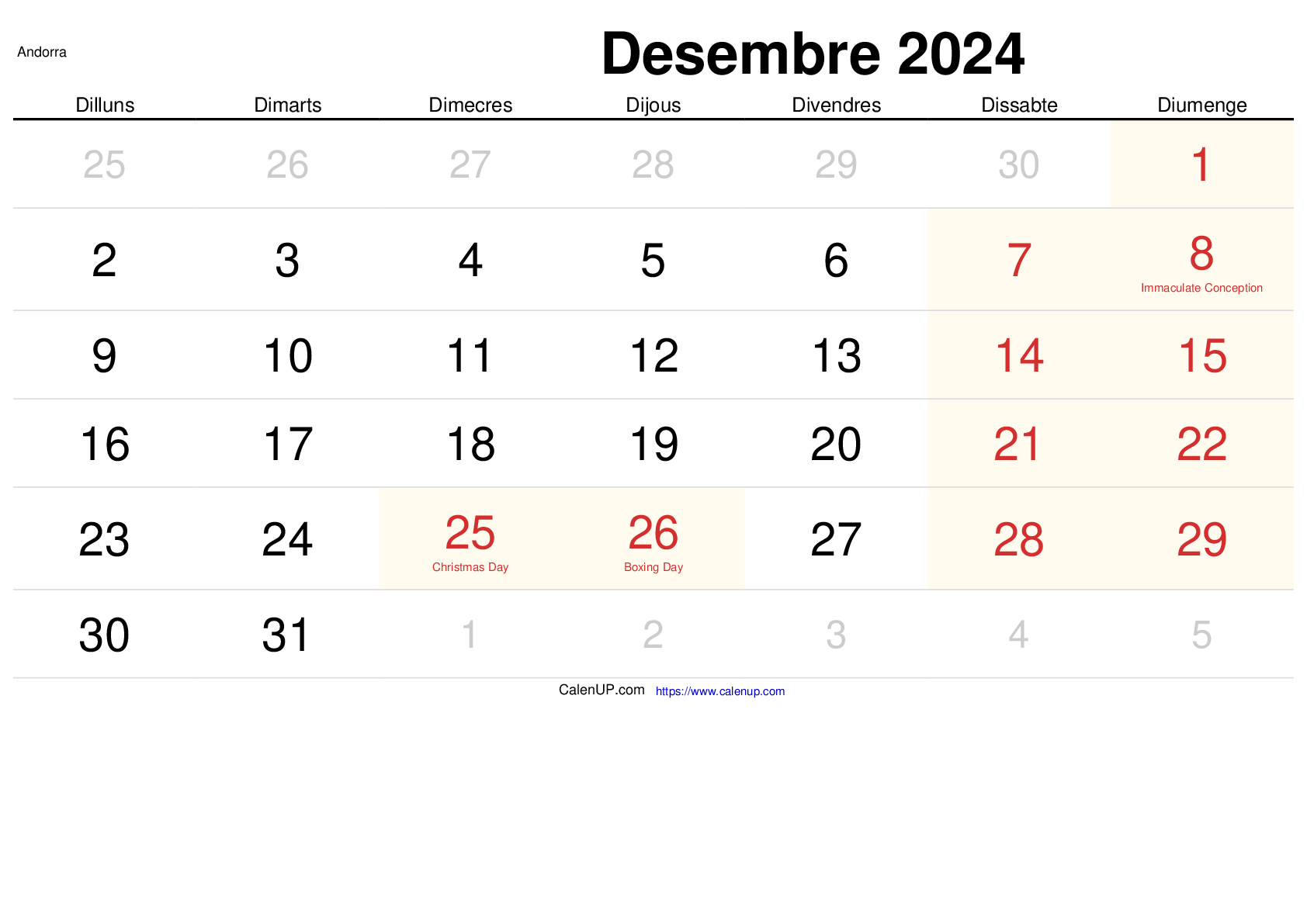 Calendari Desembre 2024