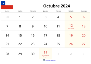 Calendário de Outubro de 2024 